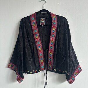 LIKE NEW Johnny Was Star Danica Kimono Black Paisley Embroidered XS
